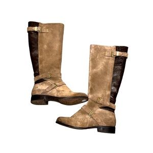 UGG BROWN LEATHER SUEDE SHEARLING LINED RIDING STYLE BOOTS